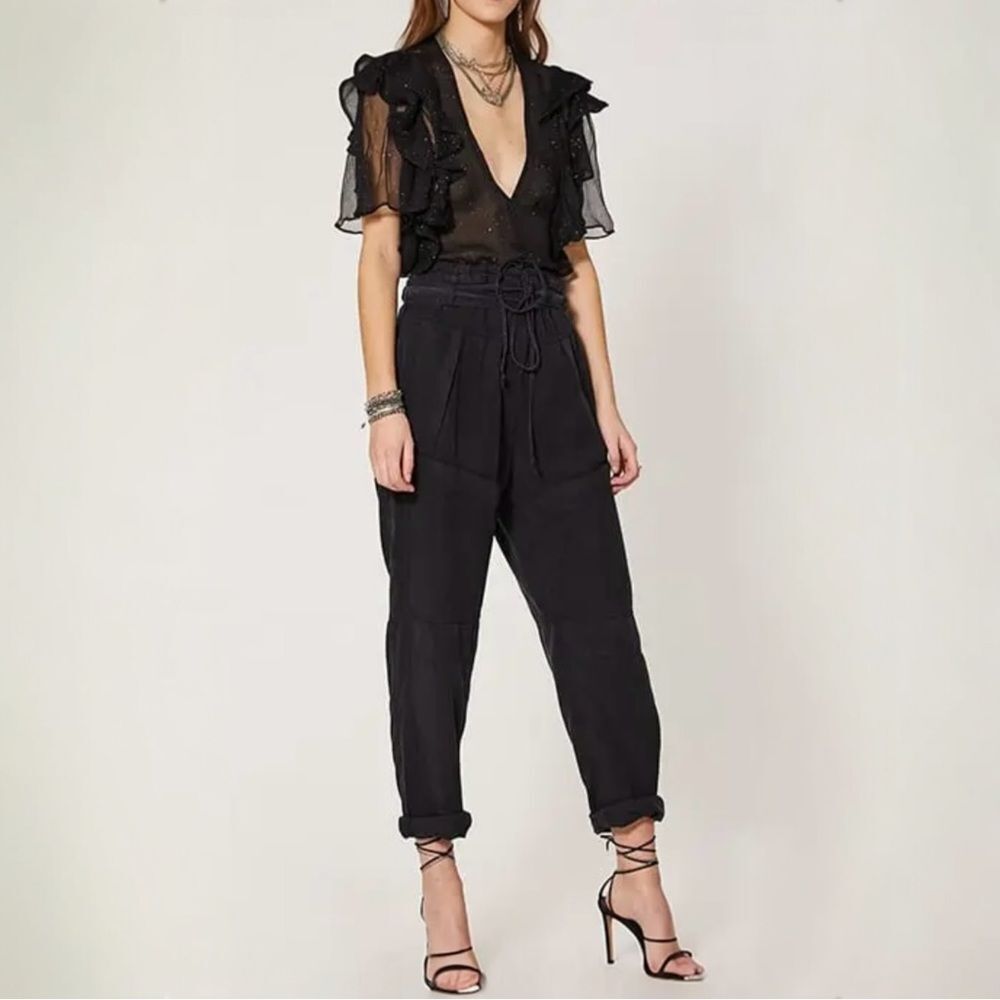 IRO Paris Ruffle Glitter-Embellished Georgette Blouse, Size 38 Medium